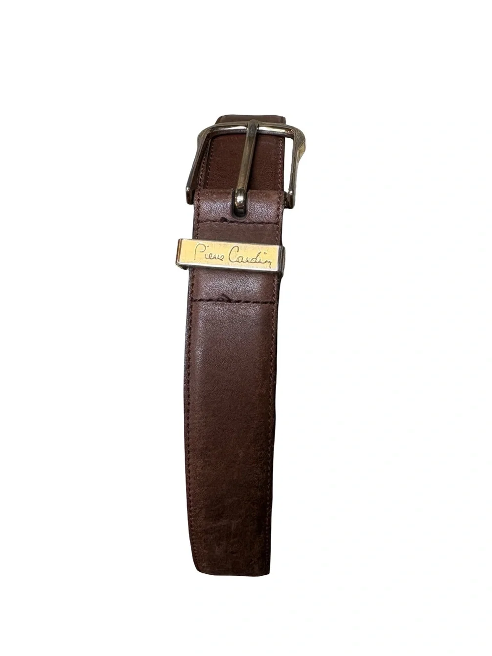Pierre Cardin Brown Cowhide Unisex Belt with Gold Accent Buckle Size 42